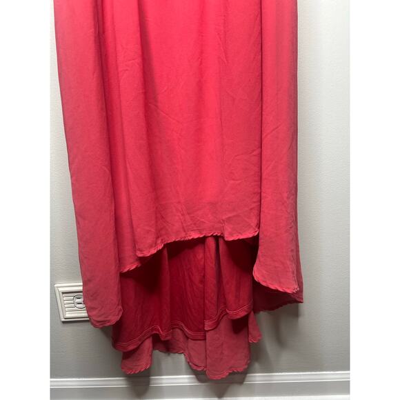 Torrid Cold Shoulder Chiffon Maxi Dress Size 6X Asymmetrical Hem Fairy Boho Pink - Picture 5 of 11